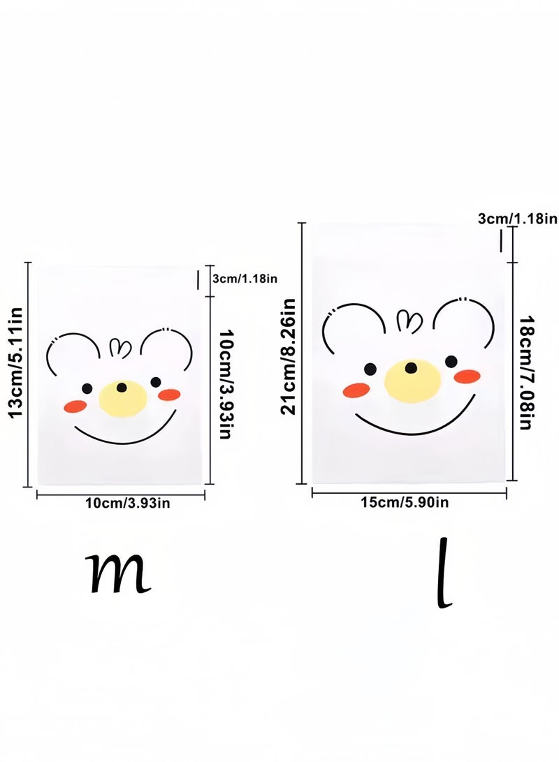 كوكنا أكياس تغليف، ذاتية اللصق برسومات دب لطيف، أكياس طعام شفافة لعيد مبارك ووجبات المدرسة، لتغليف الحلويات والبسكويت والهدايا، 100 قطعة، متوفر بمقاسين (10×13 سم / 18×21 سم) - Image 2